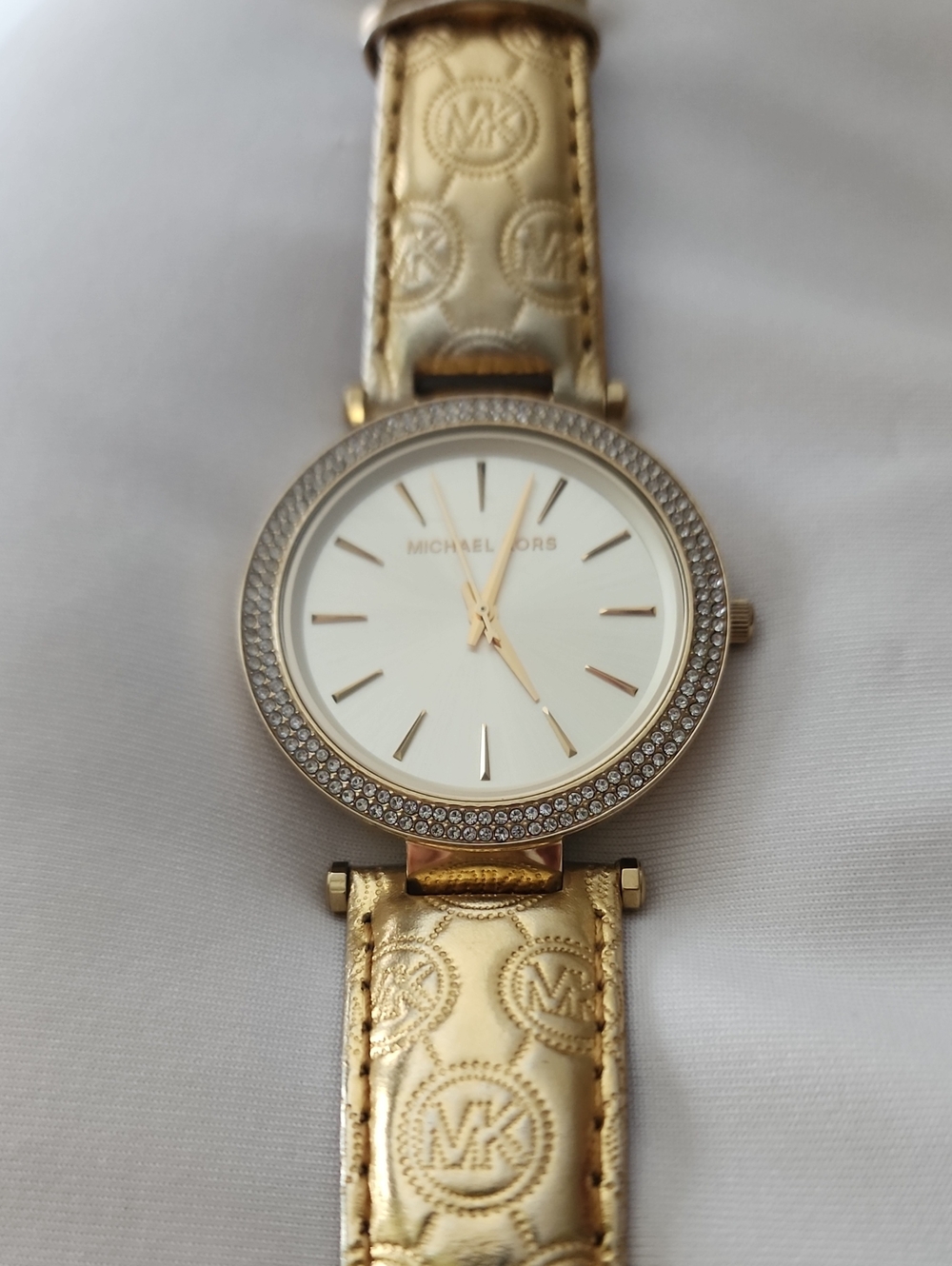 NWOT-Michael Kors Gold-Tone Crystal Bezel Watch with White Dial